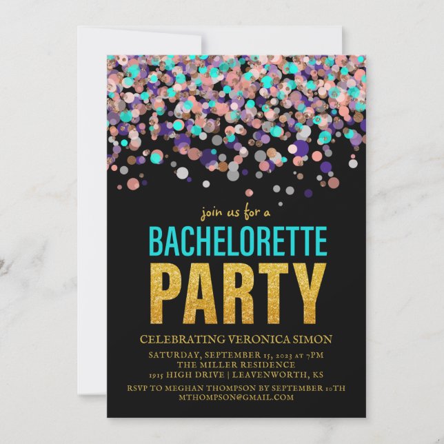 Invitation Confetti Parties scintillant Bachelorette Party In (Devant)