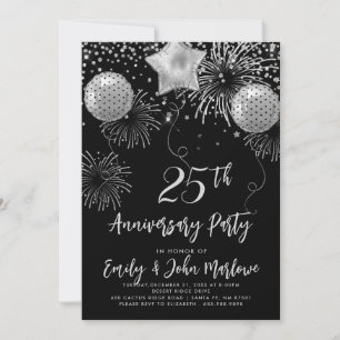 Invitation Confetti Parties scintillant d'argent du 25e anniv