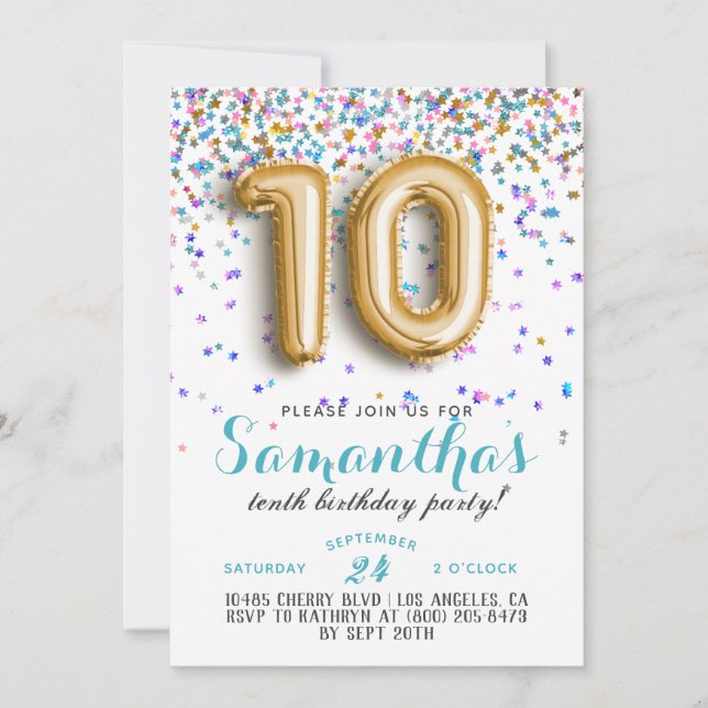 Invitation Confetti pour le 10e anniversaire (Devant)