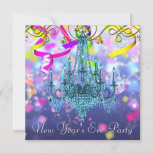 Invitation Confetti Purple Lustre bleu Turquoise Nouvel An Ré