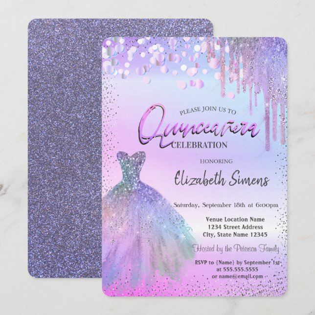 Invitation Confetti, Robe, Violet Parties scintillant Quincea (Devant / Derrière)