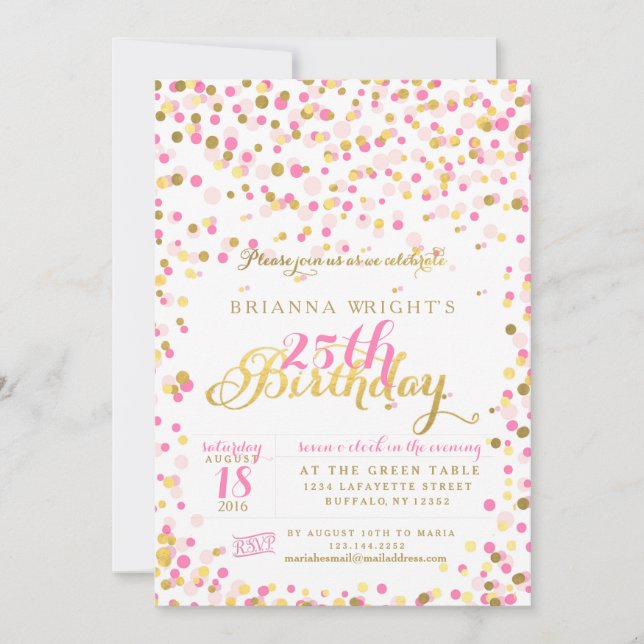 Invitation Confetti rose et Gold Foil (Devant)