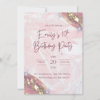 Invitation Confetti rose et or fête d'anniversaire