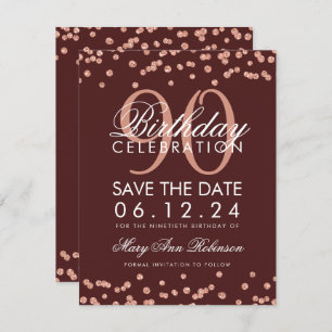 Invitation Confetti Rose Gold Burgundy 90e anniversaire
