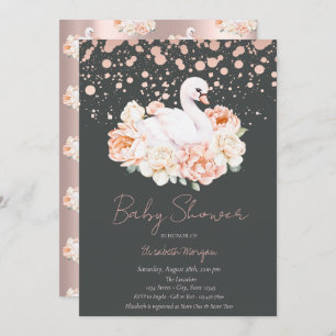 Invitation Confetti Rose Gold Floral Baby Swan Baby shower