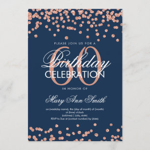 Invitation Confetti Rose Gold Navy Blue 60th Birthday Party