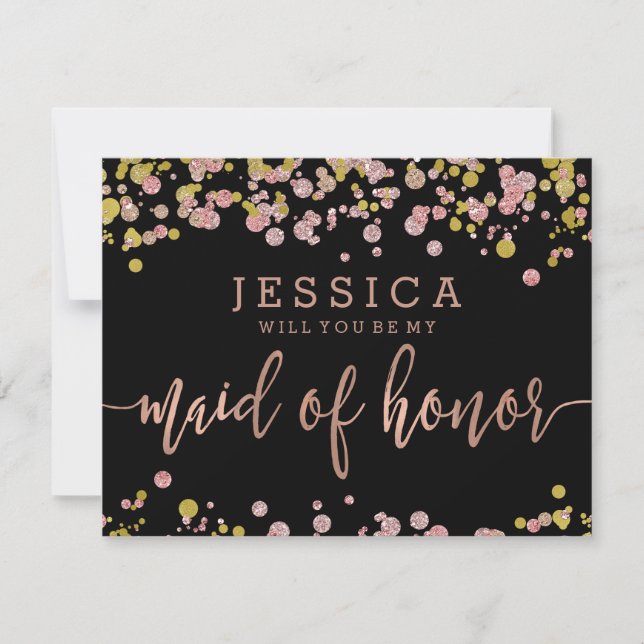 Invitation Confetti Rose Gold Serez-vous ma servante d'honneu (Devant)