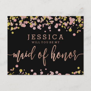 Invitation Confetti Rose Gold Serez-vous ma servante d'honneu