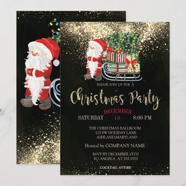 Invitation Confetti, Santa Claus, Sleigh Christmas Company (Devant / Derrière)