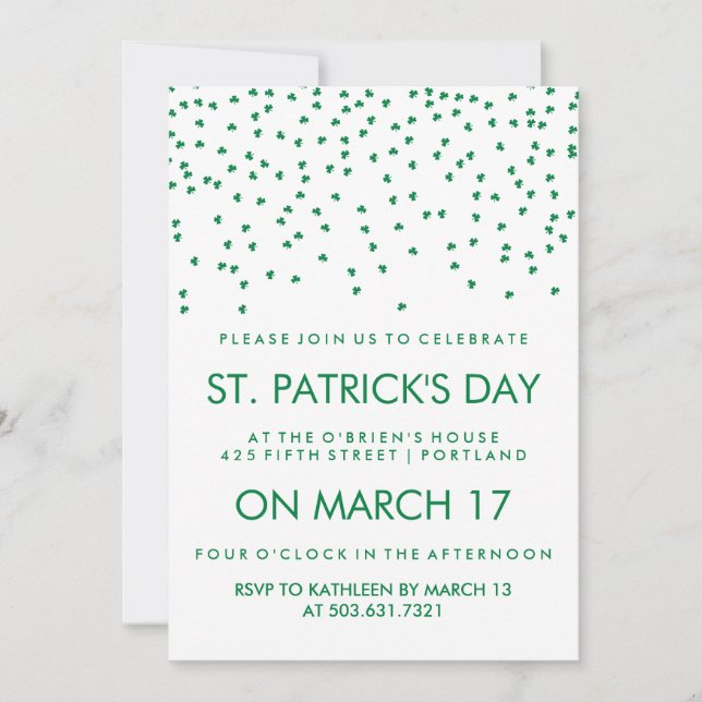 Invitation Confetti Shamrock vert pour la Saint Patrick (Devant)
