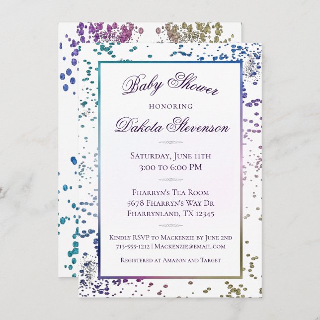 Invitation Confetti Sparkle | Douche à poussière diamant colo (Devant / Derrière)