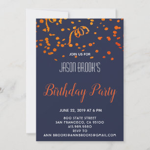 Invitation Confetti Sur Blue Black Anniversaire Party
