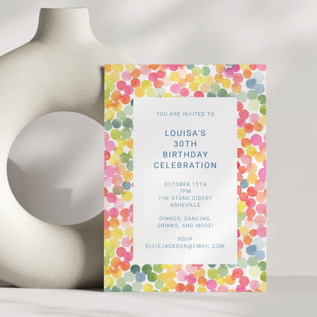 Invitation Confettis Aquarelles Colorés Célébration D'anniver (Créateur téléchargé)