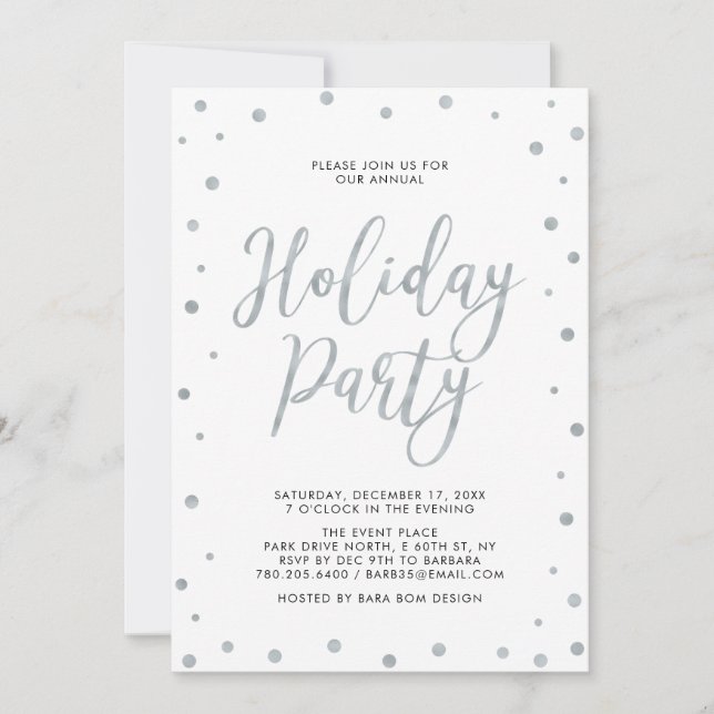 Invitation Confettis Argent | Fête Moderne et Simple pour les (Devant)