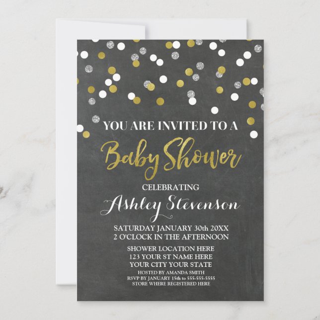 Invitation Confettis argentés d'invitation de baby shower de (Dos)