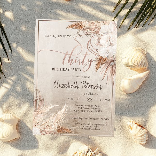 Invitation Confettis Boho Fleurs Pampas  30e Anniversaire (Créateur téléchargé)
