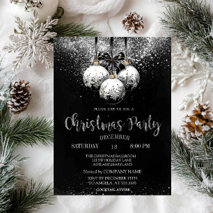Invitation Confettis, boules blanches noires Société de Noël