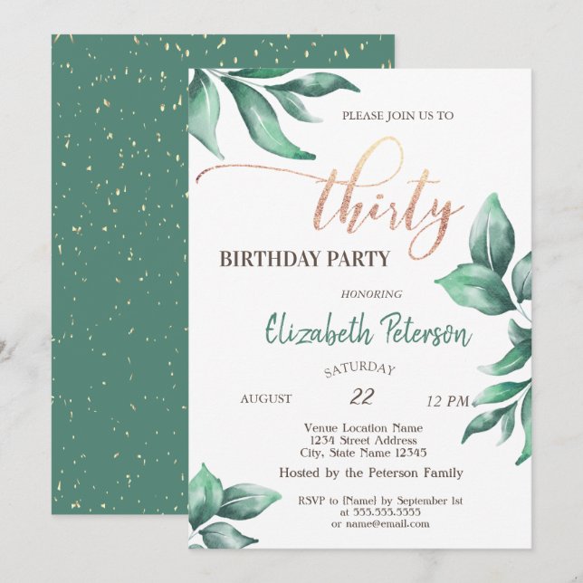 Invitation Confettis, Branches Fête d'anniversaire 30 ans (Devant / Derrière)