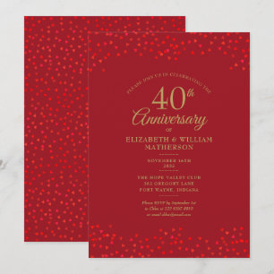 Invitation Confettis Cœurs d'Amour Rubis 40e Anniversaire
