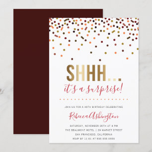 Invitation Confettis colorés  Gold Surprise Birthday Party
