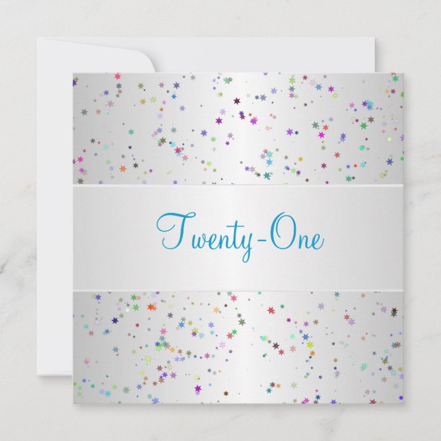 Invitation Confettis couleur blanc argent 21e anniversaire (Devant)