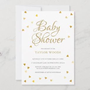 Invitation Confettis de coeurs d'amour dorés Baby Shower / Sp
