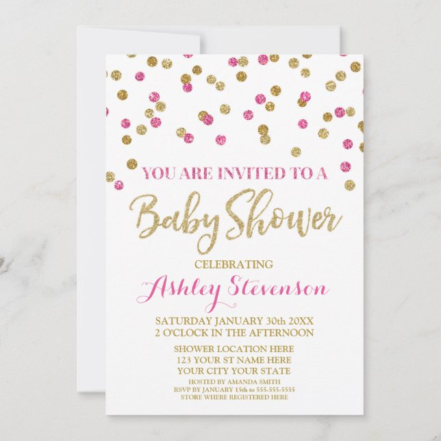Invitation Confettis de fuchsia de rose d'or d'invitation de (Dos)