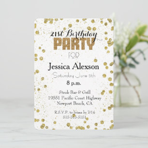 Invitation Confettis de Glitter Or Blanc 21e Anniversaire