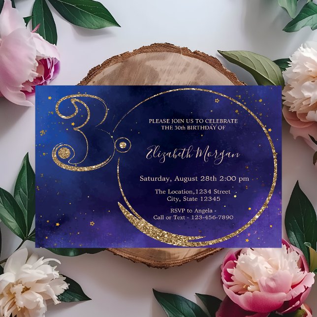 Invitation Confettis de numéro pailleté or chic 30e anniversa (Créateur téléchargé)