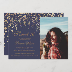 Invitation confettis de parties scintillant d'or sur sweet si