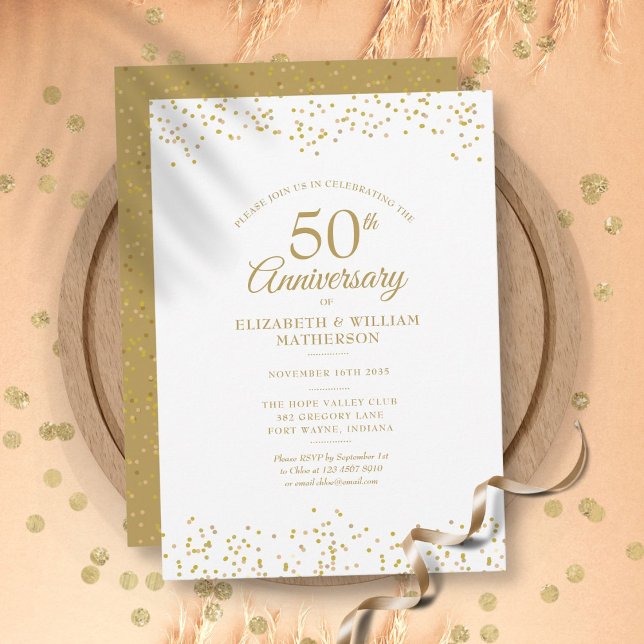 Invitation Confettis de poussière d'or pour 50e anniversaire  (50th Wedding Anniversary Confetti Gold Dust Invitation)