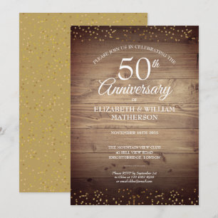 Invitation Confettis de poussière d'or pour le 50e anniversai