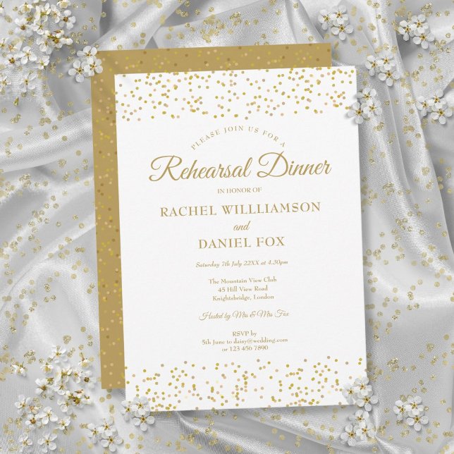 Invitation Confettis de poussière d'or pour le dîner de répét (Gold Dust Confetti Wedding Rehearsal Dinner Invitation)