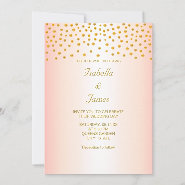 Invitation Confettis dorés chic sur rose gold (Devant)