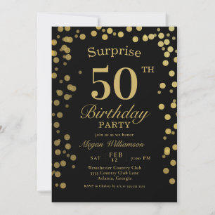 Invitation Confettis dorés élégants Anniversaire surprise 50