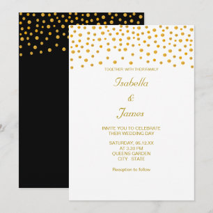 Invitation Confettis dorés élégants sur fond noir et blanc
