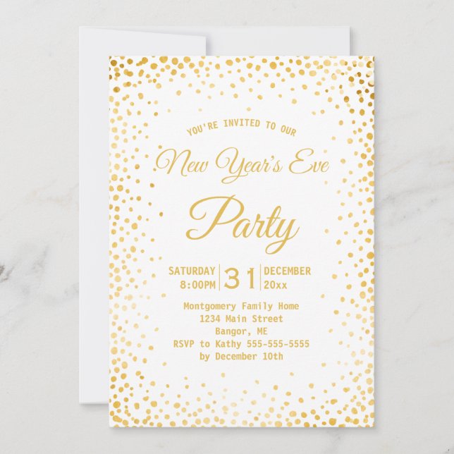 Invitation Confettis dorés faux Nouvel An Soirée du Nouvel An (Devant)