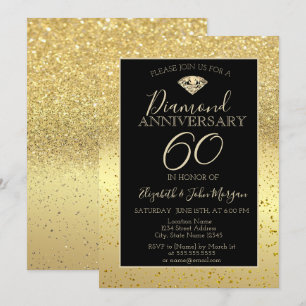 Invitation Confettis Dorés Paillettes Diamant Mariage Anniver