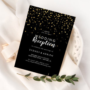 Invitation Confettis dorés Réception de mariage noir unique