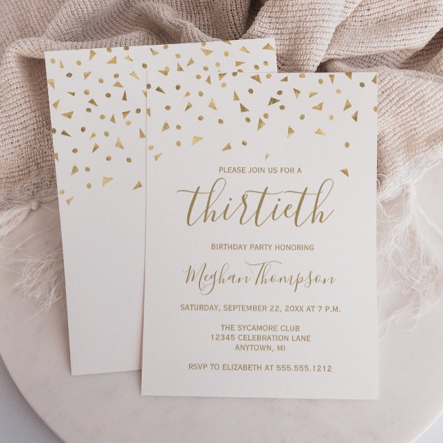 Invitation Confettis dorés sur fond blanc pour une fête d'ann (Créateur téléchargé)