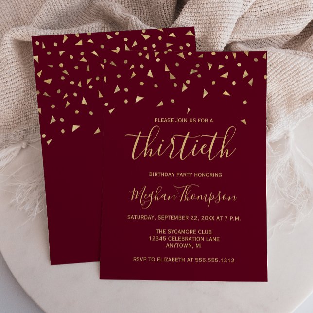 Invitation Confettis dorés sur une fête d'anniversaire bordea (Créateur téléchargé)