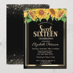 Invitation Confettis élégants Fleurs de soleil de cadre d'or 