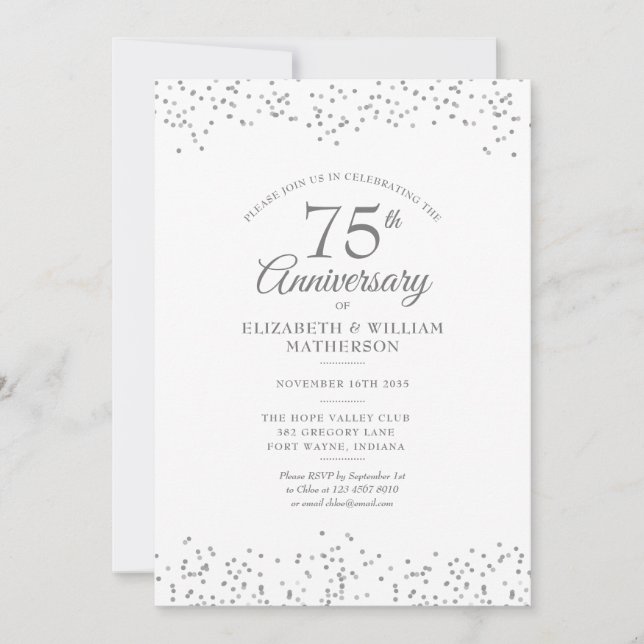 Invitation Confettis élégants pour les 75 ans de mariage (Devant)