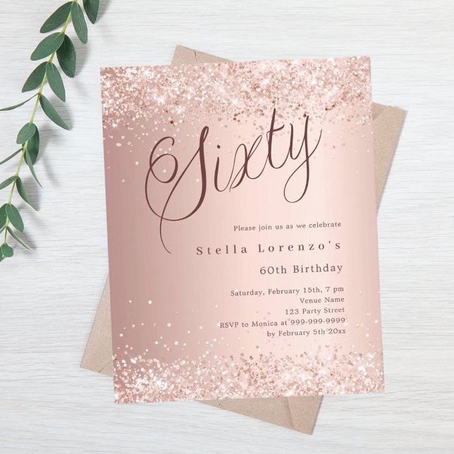 Invitation Confettis en écriture or rose pour un 60e annivers (Créateur téléchargé)