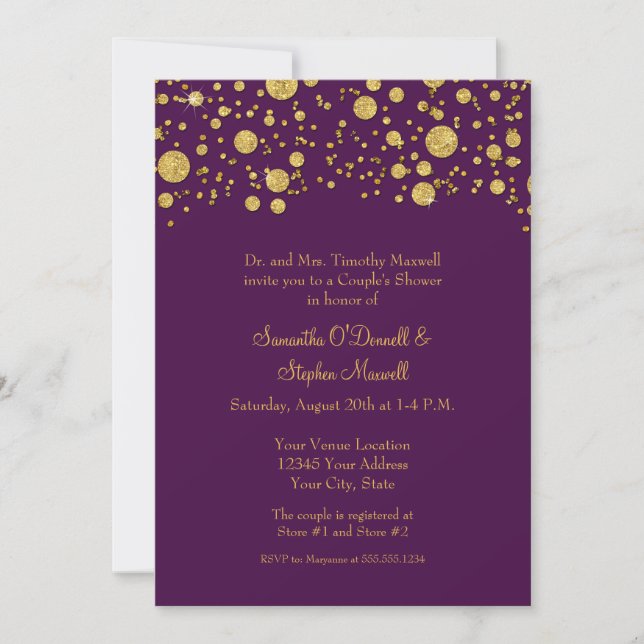 Invitation Confettis en Paillettes de Feuille d'Or pour la Fê (Devant)