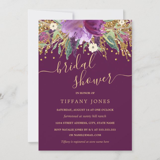 Invitation Confettis Fleuris Or Rose Mariage (Devant)