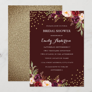 Invitation Confettis Floraux de Mariage d'Automne en Or de Bo