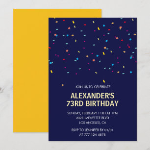 Invitation Confettis modernes bleu marine Hommes 73e annivers
