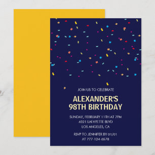 Invitation Confettis modernes bleu marine Hommes 98e annivers