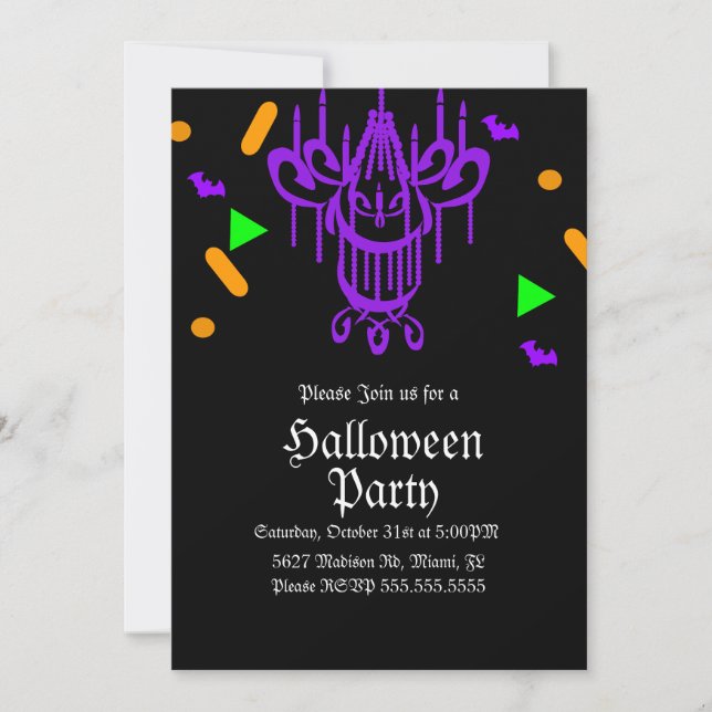 Invitation Confettis néon de lustre pour soirée Halloween (Devant)
